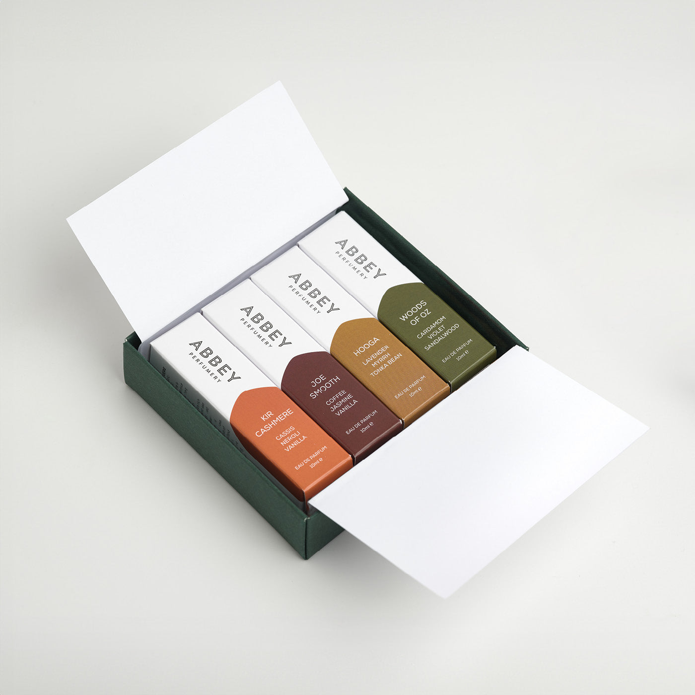 10ml Kir Cashmere, Joe Smooth, Hooga and Woods of Oz perfume in a green gift box