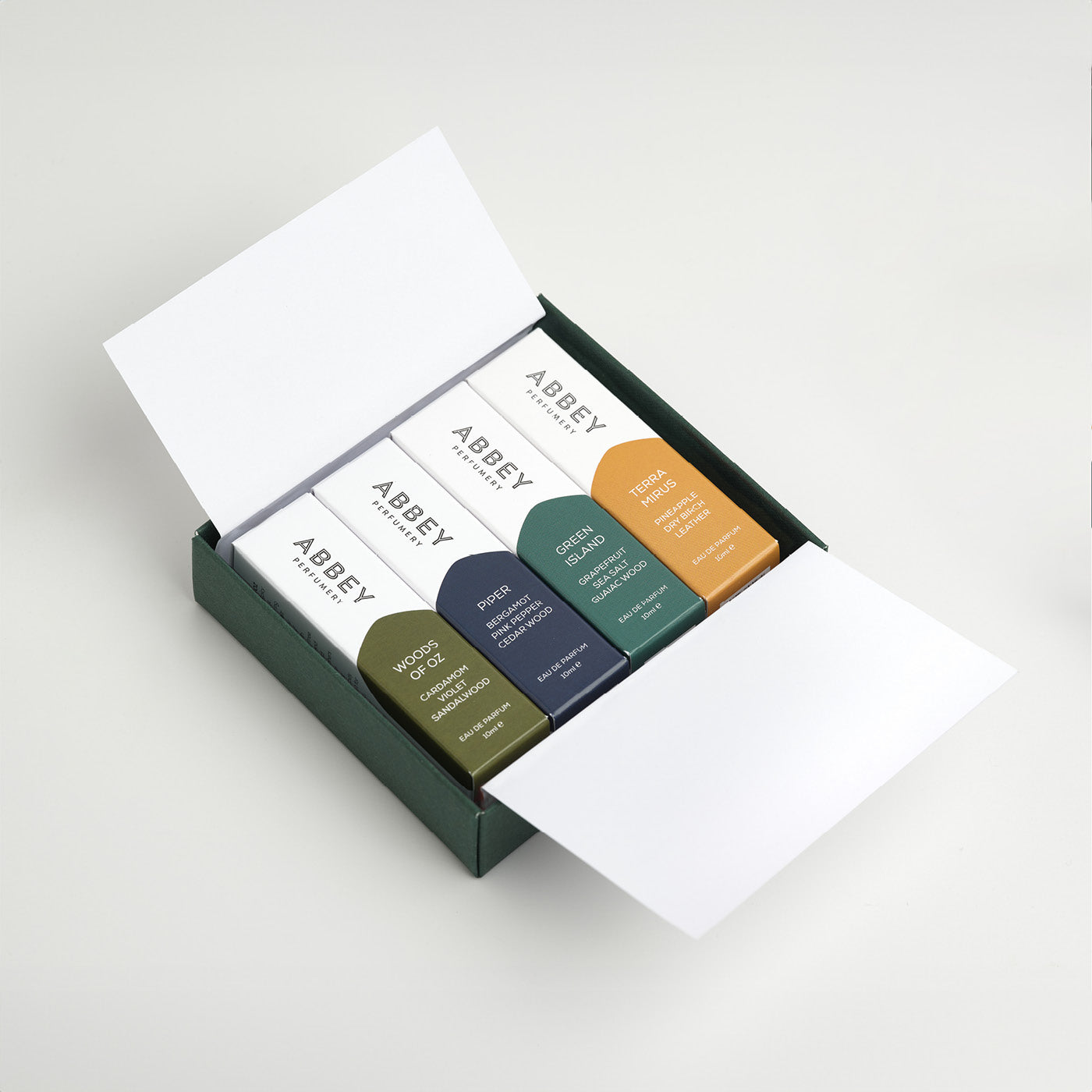 10ml Woods of Oz, Piper, Green Island and Terra Mirus perfume in a green gift box