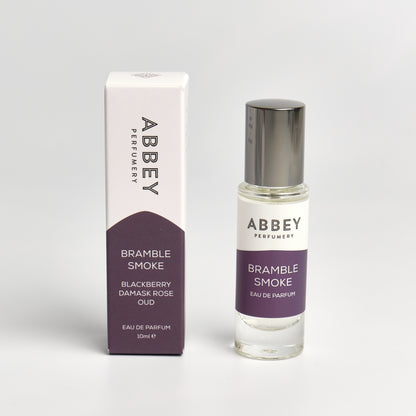 Bramble Smoke perfume bottle and box 10ml on white background