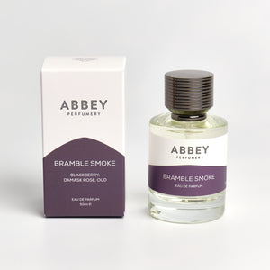 Bramble Smoke perfume bottle and box 50ml on white background