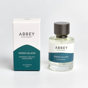 Green Island perfume bottle and box 50ml on white background
